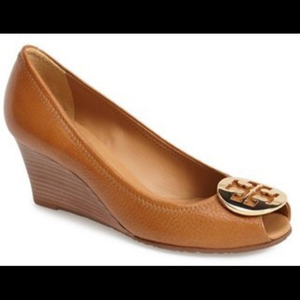 Tory Burch Leather Sally 2 Peep Toe Wedge
